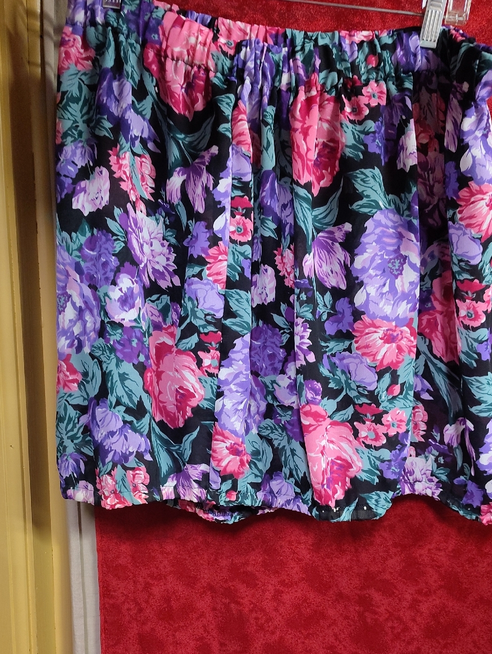 Wallflower Black Floral A-Line Skirt with Pink & Purple Blooms
